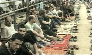 Detained men in concentration camp, Bosnia