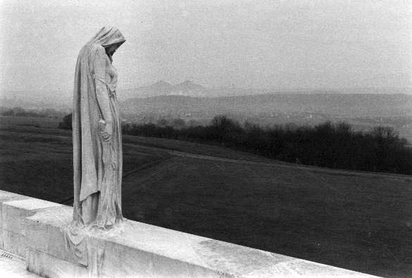 Statue atop Vimy Ridge (b & w photo)